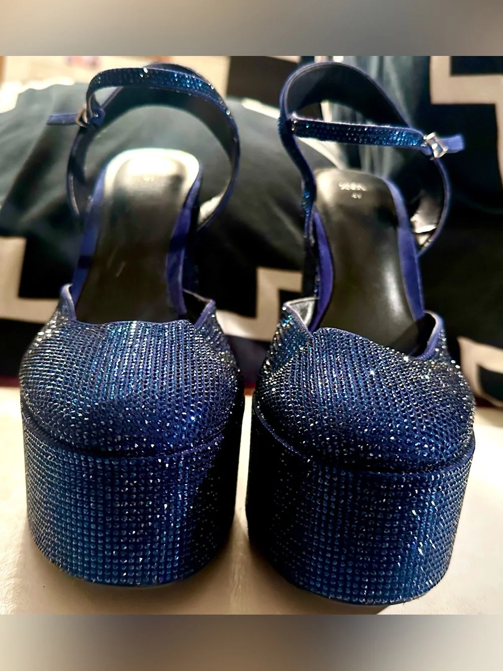 Zara Sparkling Navy Platform Mary Jane Heels